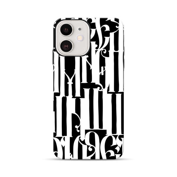 Abstract Black and White Pattern with Ornamental Letters iPhone 12 Impact Case