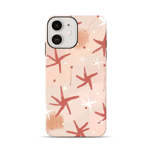 Abstract Star Pattern Red and White on Beige Background iPhone 12 Impact Case