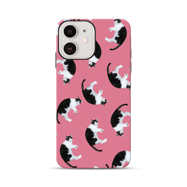 Black and White Cats Pattern on Pink Background iPhone 12 Impact Case