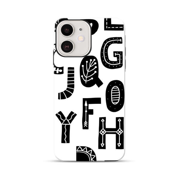 Black and White Hand-Drawn Alphabet Letters Pattern iPhone 12 Impact Case