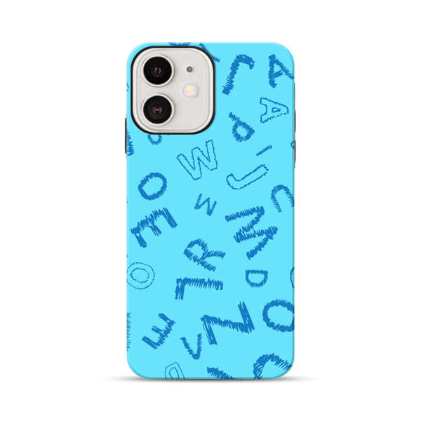 Blue background with random sketched alphabet letters iPhone 12 Impact Case