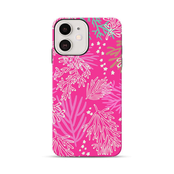 Bright Pink Tropical Leaf Pattern iPhone 12 Impact Case
