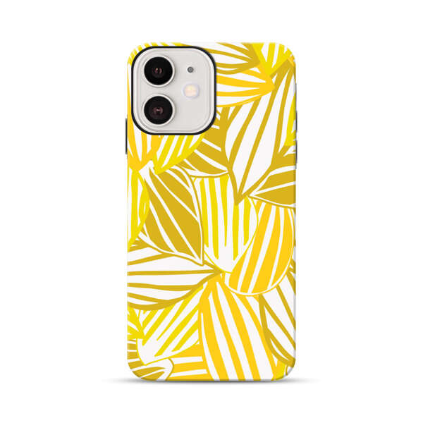 Bright Yellow Striped Tropical Leaves Pattern iPhone 12 Impact Case