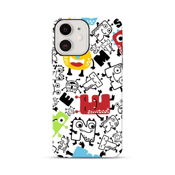 Colorful Cartoon Monsters Letters Pattern iPhone 12 Impact Case