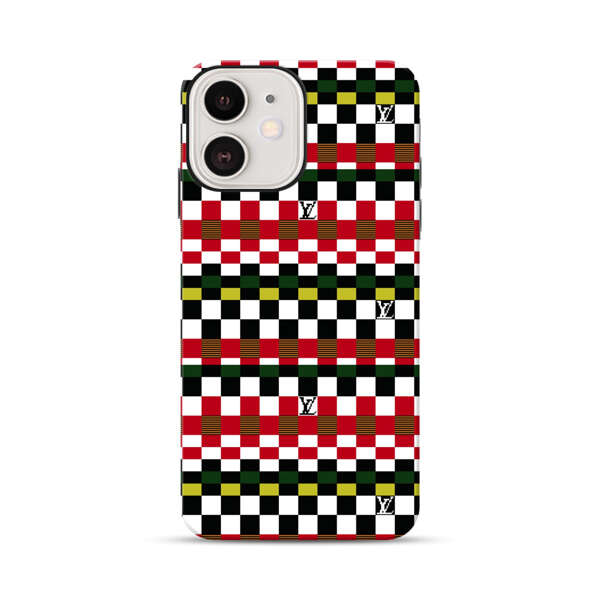 Colorful Checkerboard Stripes Pattern iPhone 12 Impact Case