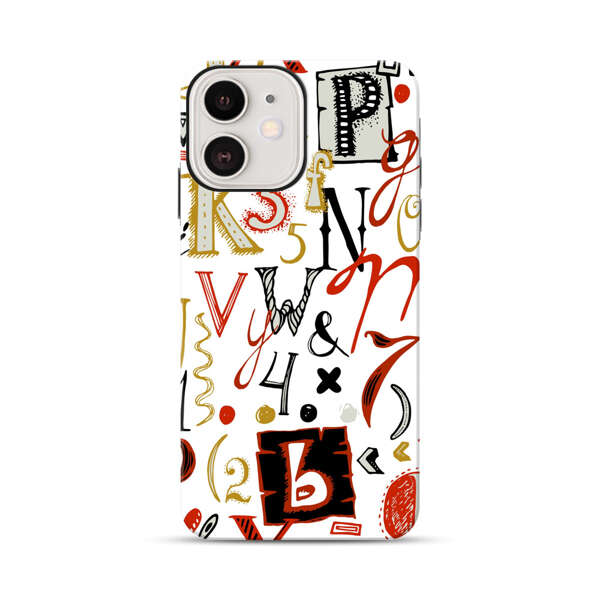 Colorful Hand Drawn Letters and Numbers Pattern iPhone 12 Impact Case