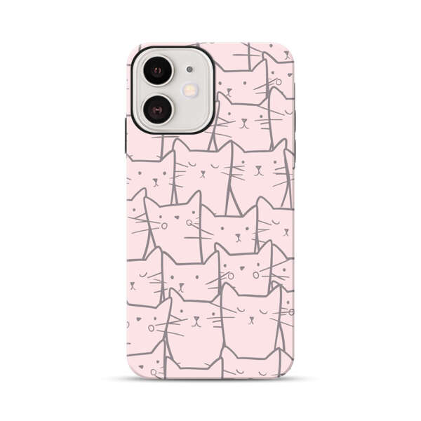 Cute Hand Drawn Cat Pattern iPhone 12 Impact Case