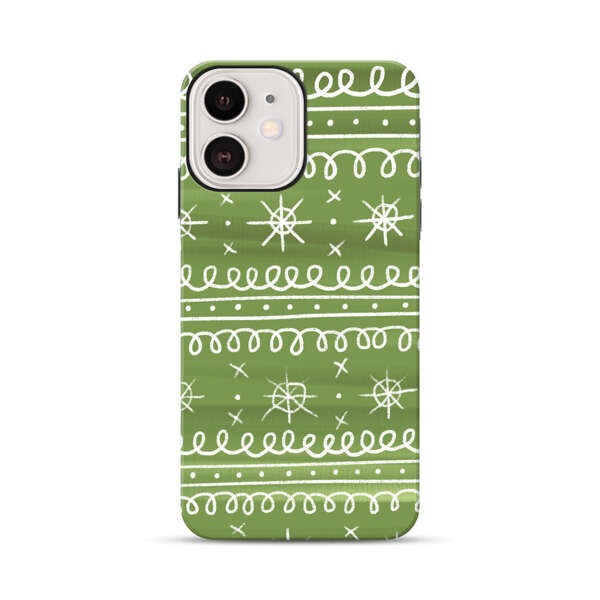 Green White Stars Loop Pattern iPhone 12 Impact Case