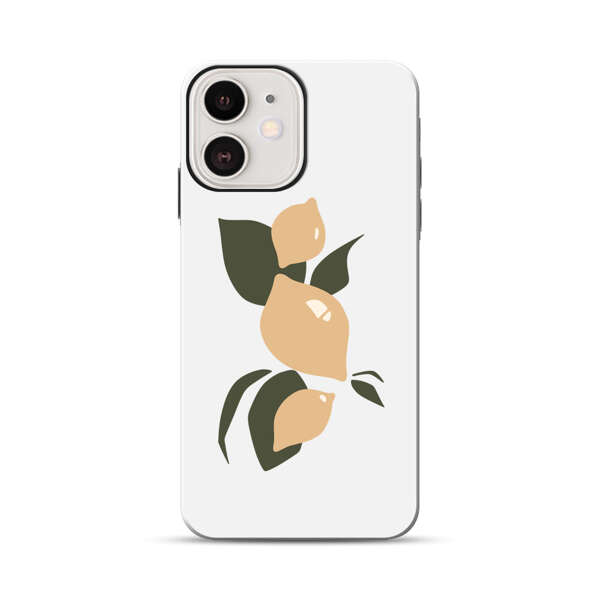 Minimalistic Beige Lemons with Green Leaves iPhone 12 Impact Case