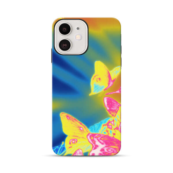 Vibrant Colorful Neon Butterflies Abstract iPhone 12 Impact Case
