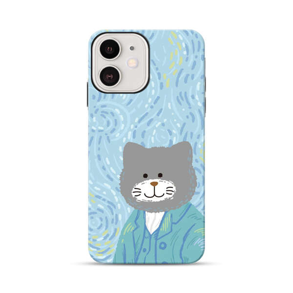 Whimsical Gray Cat with Starry Night Background iPhone 12 Impact Case