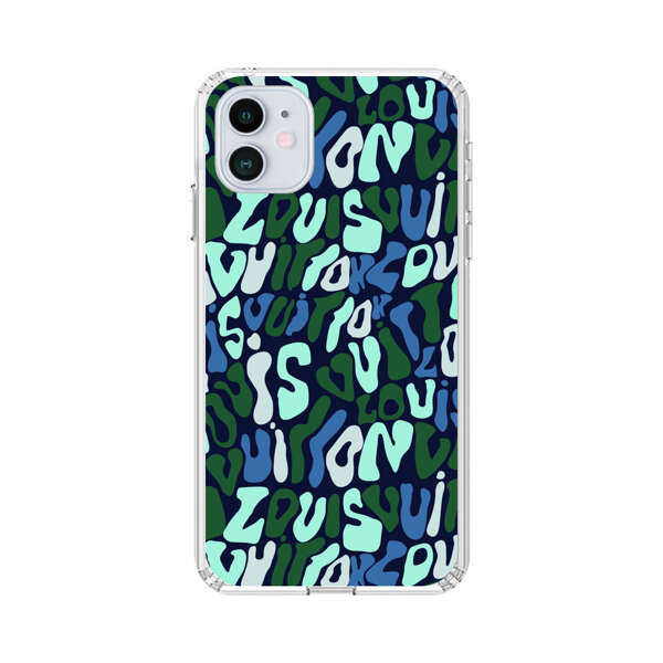 Abstract Layered Text Pattern in Blue and Green iPhone 12 Mini Case