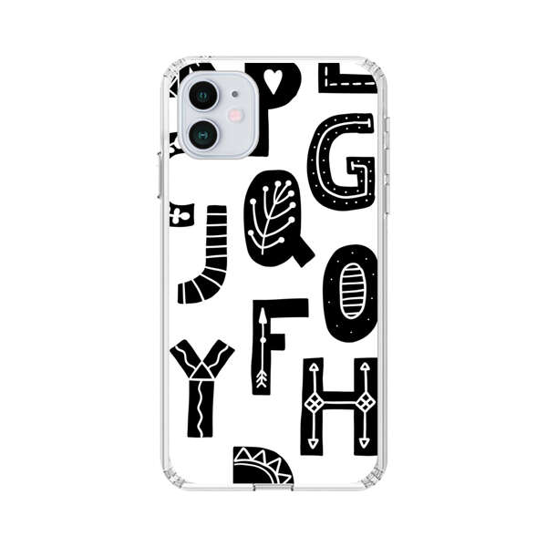 Black and White Hand-Drawn Alphabet Letters Pattern iPhone 12 Mini Case