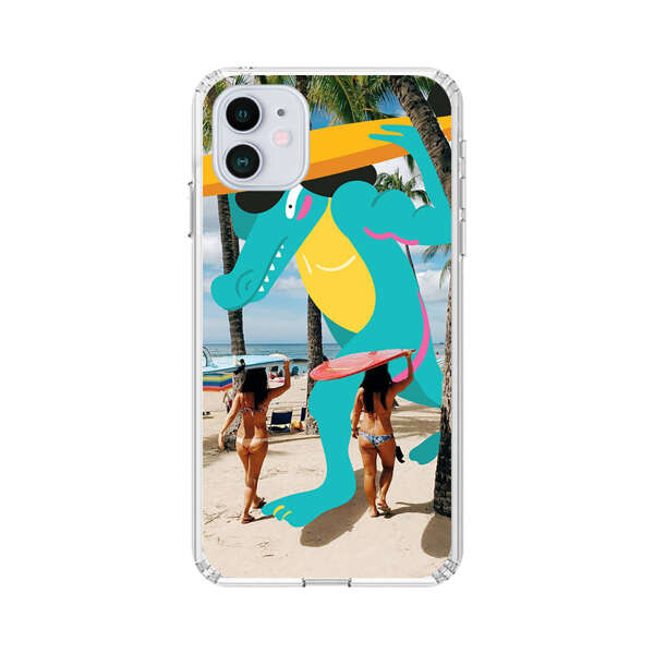 Cartoon Alligator Carrying Surfboards on Beach iPhone 12 Mini Case
