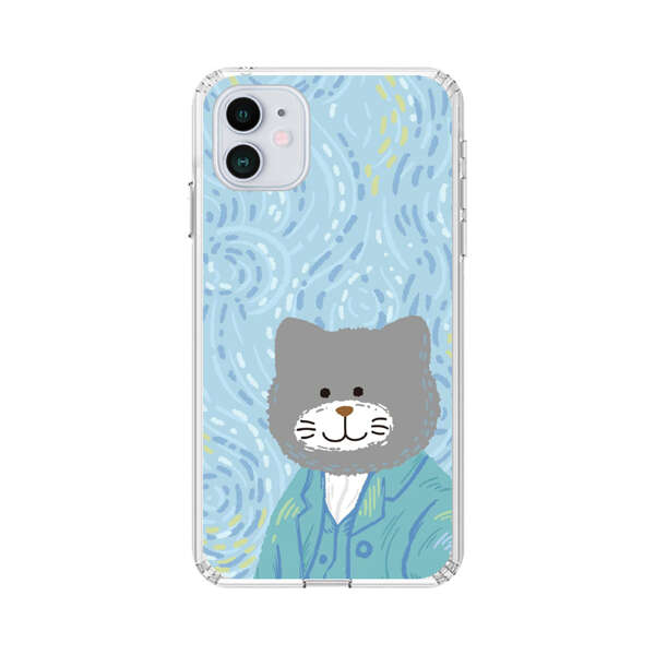 Whimsical Gray Cat with Starry Night Background iPhone 12 Mini Case