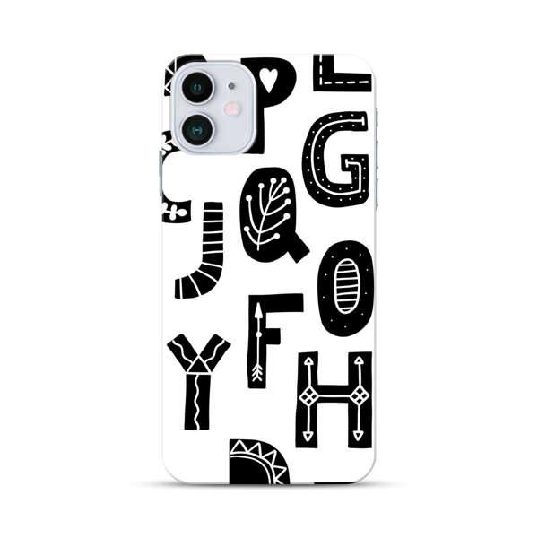 Black and White Hand-Drawn Alphabet Letters Pattern iPhone 12 Mini Hard Case