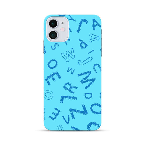 Blue background with random sketched alphabet letters iPhone 12 Mini Hard Case