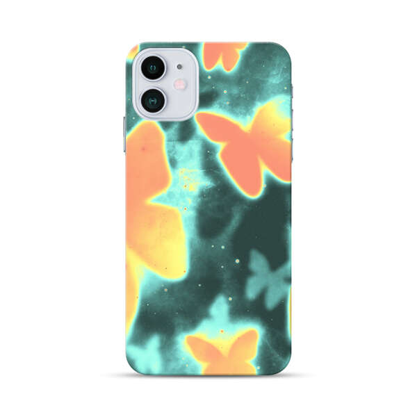 Bright Glowing Orange Butterflies Blue Background iPhone 12 Mini Hard Case