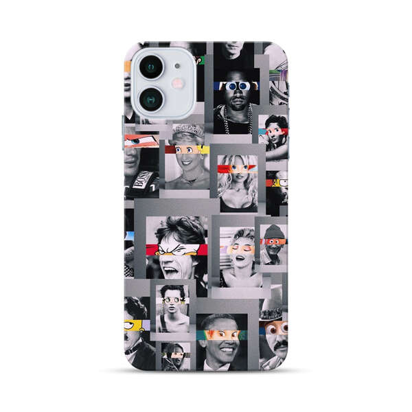 Creative Collage of Iconic Black and White Portraits with Cartoon Eyes iPhone 12 Mini Hard Case