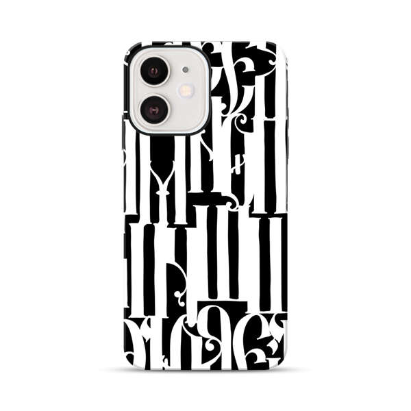 Abstract Black and White Pattern with Ornamental Letters iPhone 12 Mini Impact Case