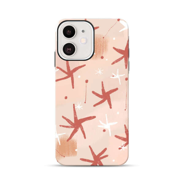 Abstract Star Pattern Red and White on Beige Background iPhone 12 Mini Impact Case