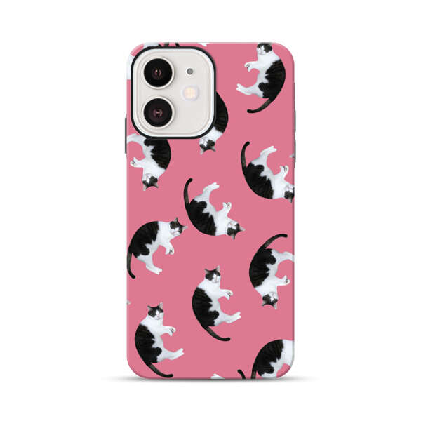 Black and White Cats Pattern on Pink Background iPhone 12 Mini Impact Case
