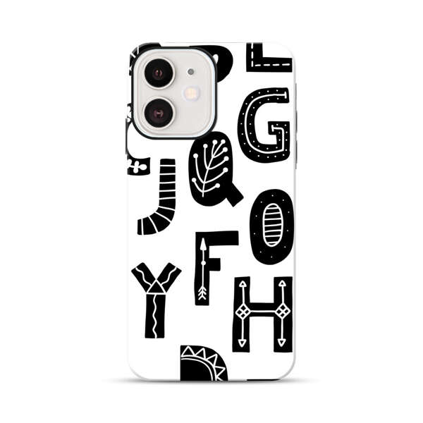 Black and White Hand-Drawn Alphabet Letters Pattern iPhone 12 Mini Impact Case