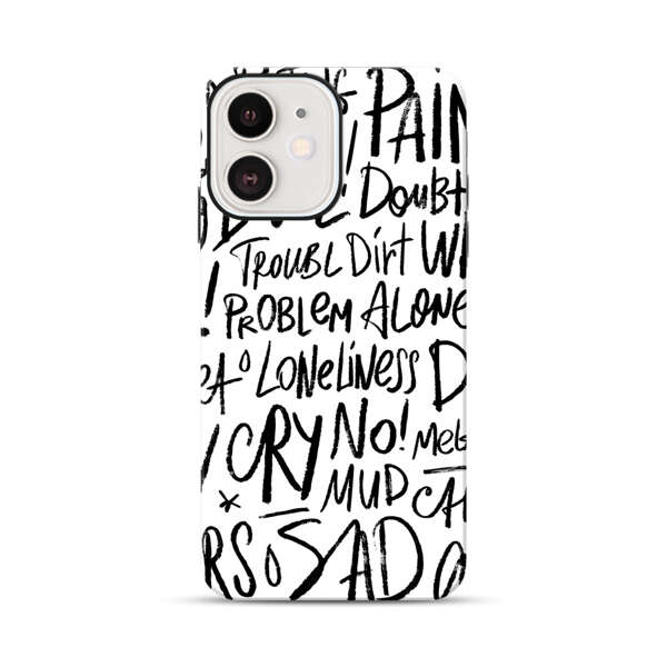Black and White Negative Words Pattern iPhone 12 Mini Impact Case