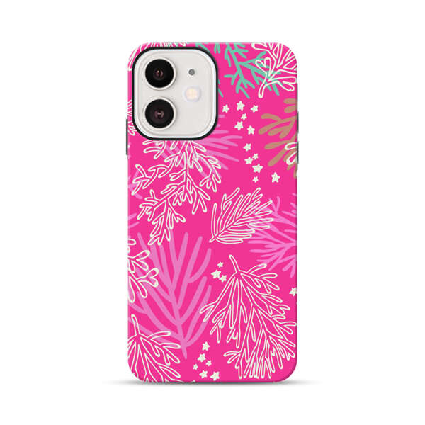 Bright Pink Tropical Leaf Pattern iPhone 12 Mini Impact Case
