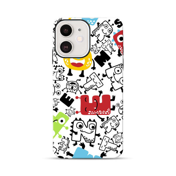 Colorful Cartoon Monsters Letters Pattern iPhone 12 Mini Impact Case