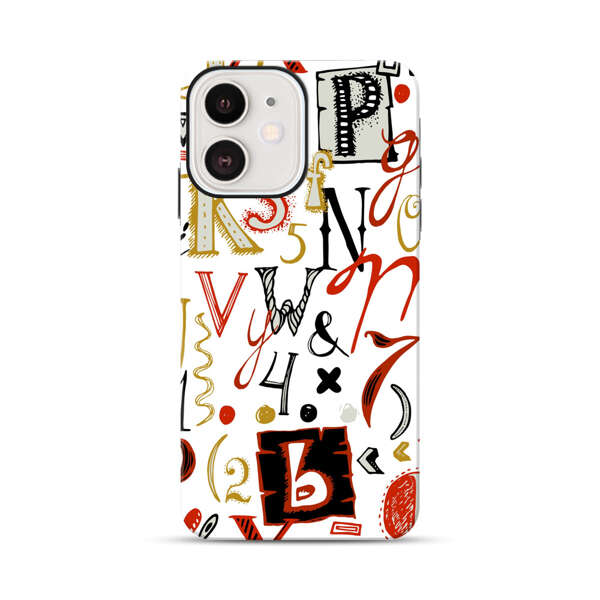 Colorful Hand Drawn Letters and Numbers Pattern iPhone 12 Mini Impact Case