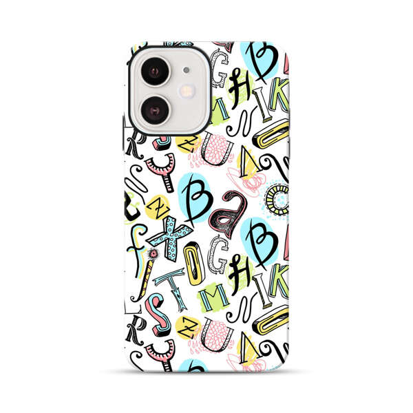 Colorful Scattered Alphabet Letters Pattern iPhone 12 Mini Impact Case