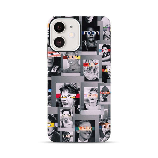 Creative Collage of Iconic Black and White Portraits with Cartoon Eyes iPhone 12 Mini Impact Case