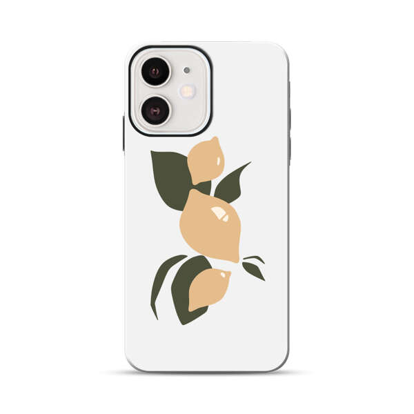Minimalistic Beige Lemons with Green Leaves iPhone 12 Mini Impact Case