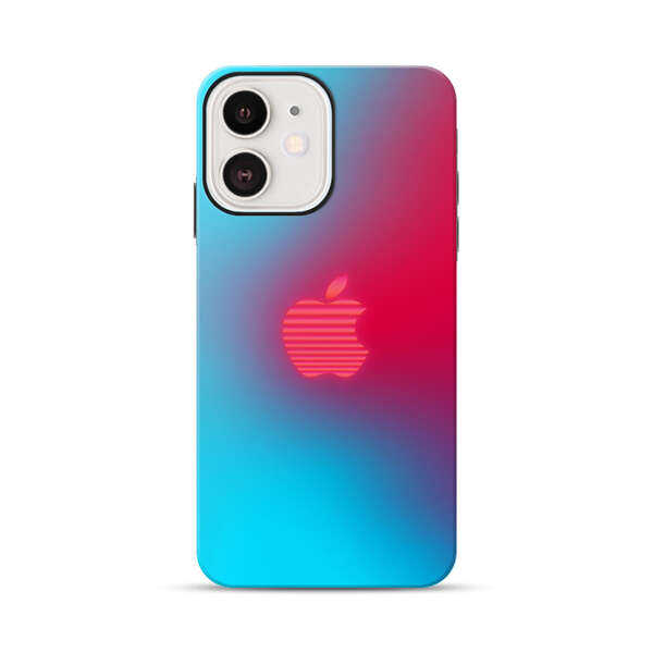 Neon Striped Apple Logo Gradient Background iPhone 12 Mini Impact Case