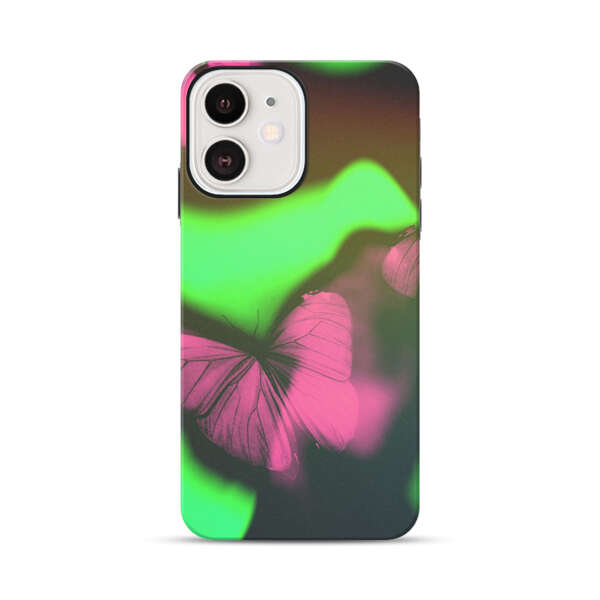 Pink Butterflies Green Background iPhone 12 Mini Impact Case