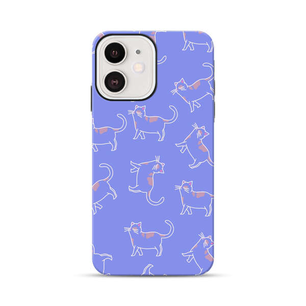 Playful Cartoon Cats on Purple Background iPhone 12 Mini Impact Case