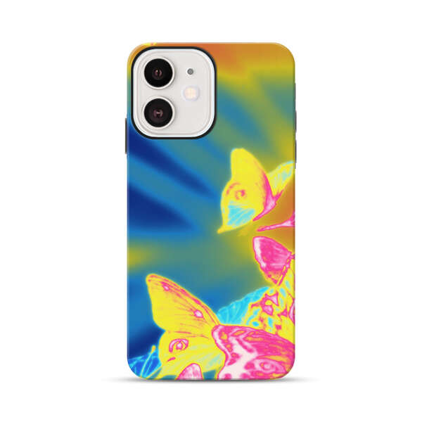 Vibrant Colorful Neon Butterflies Abstract iPhone 12 Mini Impact Case