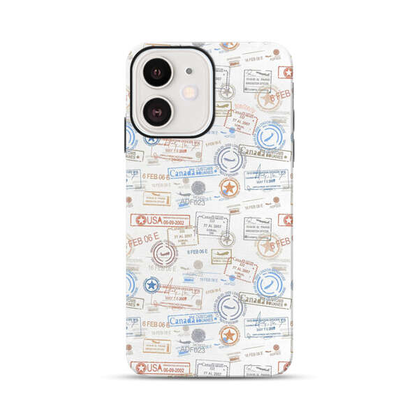 Vintage Passport Stamps Pattern iPhone 12 Mini Impact Case