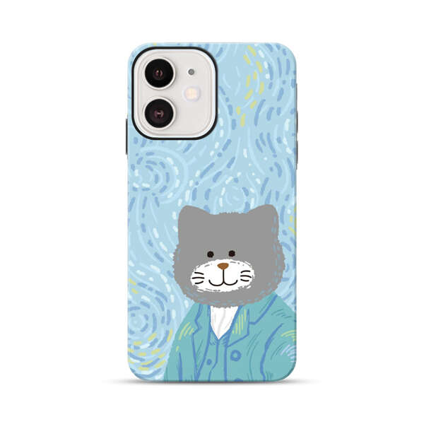 Whimsical Gray Cat with Starry Night Background iPhone 12 Mini Impact Case