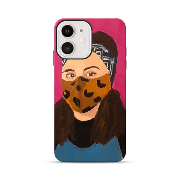 Woman Leopard Print Face Mask iPhone 12 Mini Impact Case