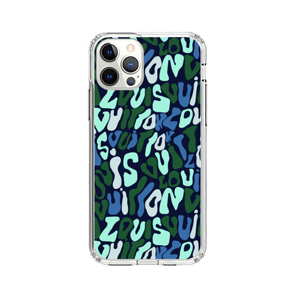 Abstract Layered Text Pattern in Blue and Green iPhone 12 Pro Case