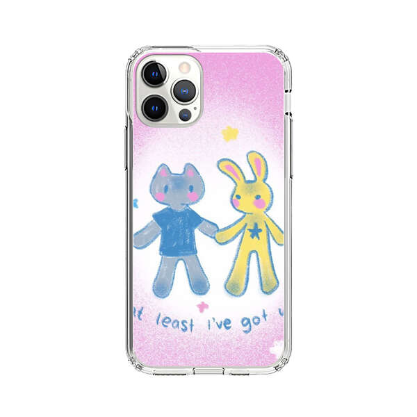 Cute Cat and Rabbit Holding Hands iPhone 12 Pro Case