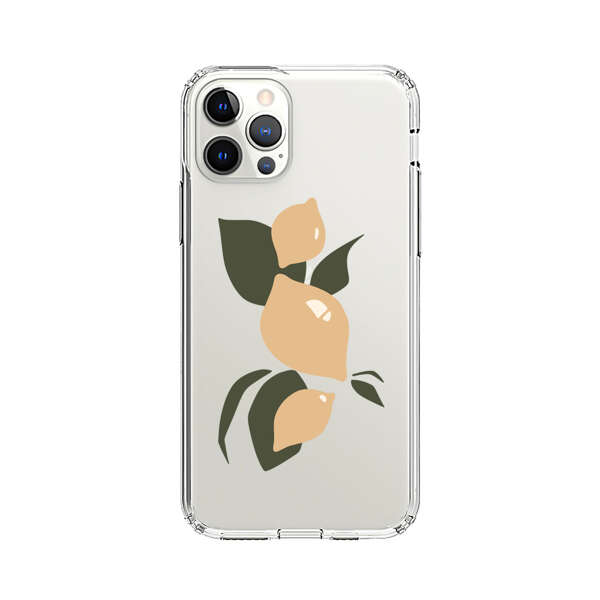 Minimalistic Beige Lemons with Green Leaves iPhone 12 Pro Case