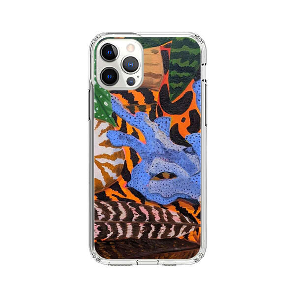 Tropical Coral Seashell Feathers on Tiger Pattern iPhone 12 Pro Case