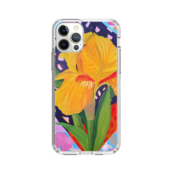 Yellow Iris Flower with Colorful Patchwork Background iPhone 12 Pro Case