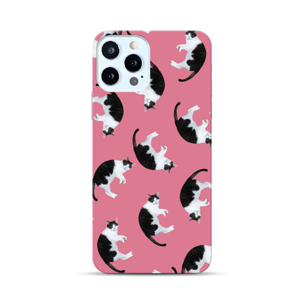 Black and White Cats Pattern on Pink Background iPhone 12 Pro Hard Case
