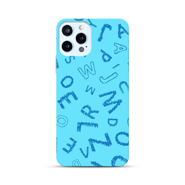 Blue background with random sketched alphabet letters iPhone 12 Pro Hard Case