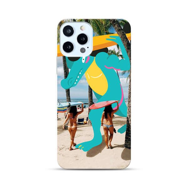 Cartoon Alligator Carrying Surfboards on Beach iPhone 12 Pro Hard Case