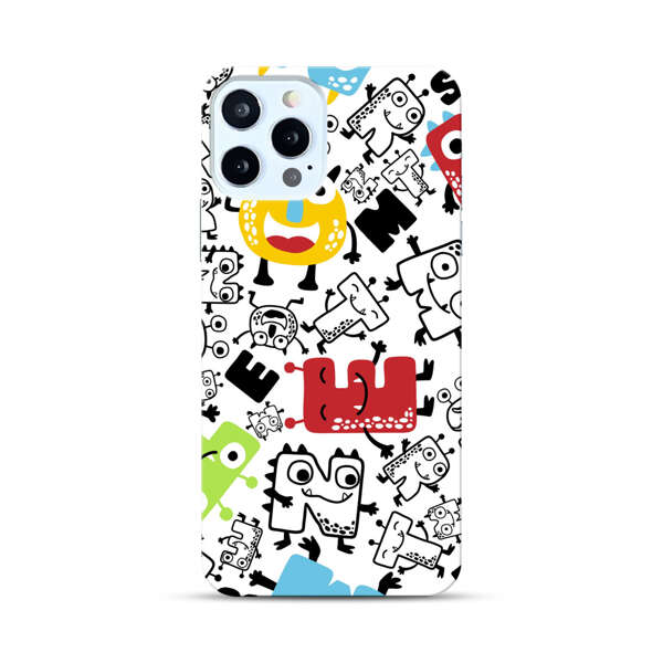 Colorful Cartoon Monsters Letters Pattern iPhone 12 Pro Hard Case
